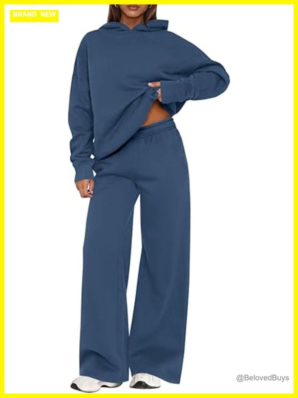 Cotton Blend Long Sleeve Hoodie & Wide Leg Sweatpants 2 Piece Set